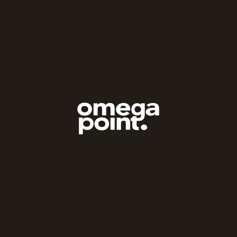 Omegapoint logo i vitt mot mörk bakgrund
